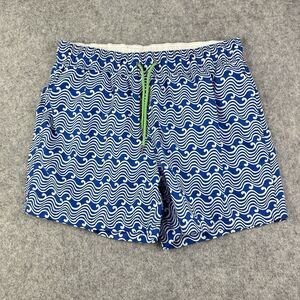 Roller Rabbit Swim Trunks Shorts Men L Blue White Mesh Lined Beach Preppy Pocket